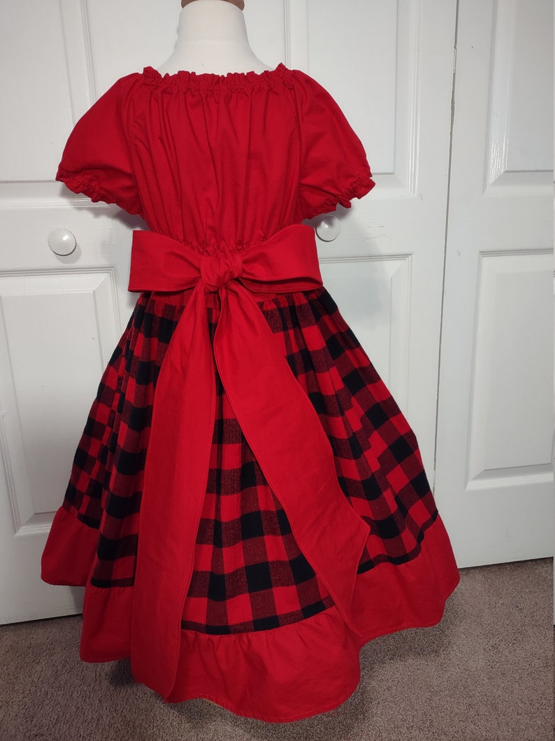 Girls Christmas plaid dress, Christmas red black dress, Christmas twirl dress, holiday dress, Christmas outfit, flannel dress, Santa outfit image 8