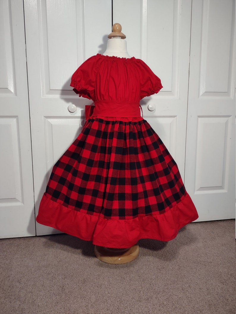 Girls Christmas plaid dress, Christmas red black dress, Christmas twirl dress, holiday dress, Christmas outfit, flannel dress, Santa outfit image 3