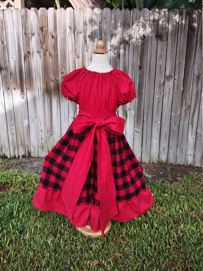 Girls Christmas plaid dress, Christmas red black dress, Christmas twirl dress, holiday dress, Christmas outfit, flannel dress, Santa outfit image 4