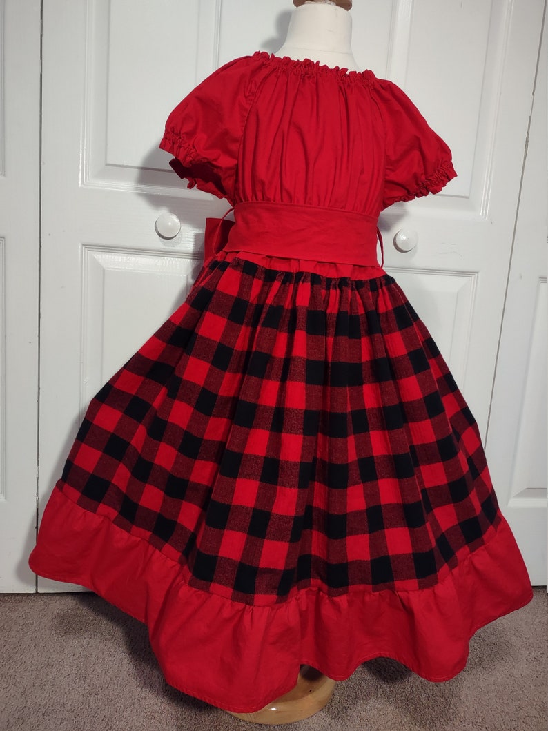 Girls Christmas plaid dress, Christmas red black dress, Christmas twirl dress, holiday dress, Christmas outfit, flannel dress, Santa outfit image 7