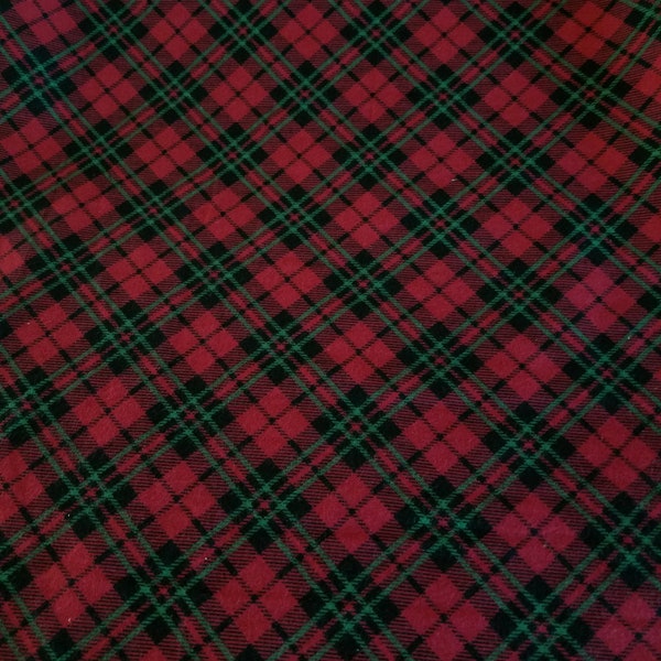 Christmas Red, Green & Black Plaid Super Snuggle FLANNEL Fabric, Holiday Red Green plaid FLANNEL cotton fabric sold by the yard, fresh cut.