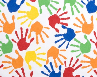 Hand Prints Novelty quilt Cotton Fabric sold by the yard, multicolor hand prints Novelty cotton fabric