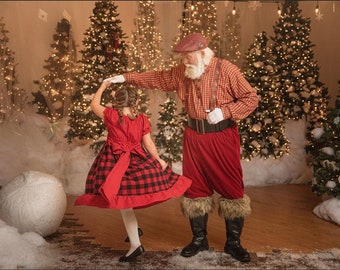 Girls Christmas plaid dress, Christmas red black dress, Christmas twirl dress, holiday dress, Christmas outfit, flannel dress, Santa outfit