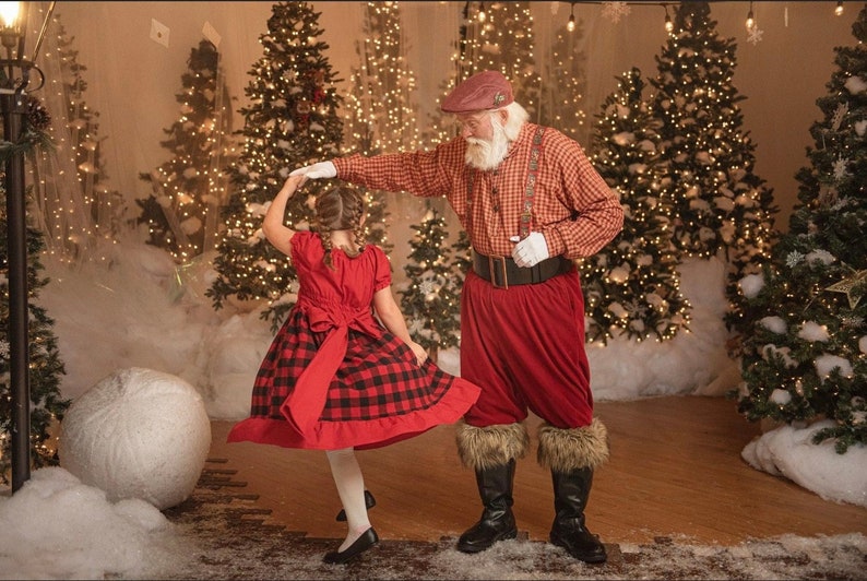 Girls Christmas plaid dress, Christmas red black dress, Christmas twirl dress, holiday dress, Christmas outfit, flannel dress, Santa outfit image 1