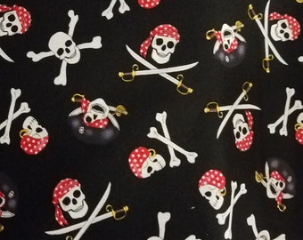 Pirate Skulls on Black, Pirate Swords, 100% Cotton Fabric by the Yard, Quilt Fabric, Mask making fabric, sewing projects fabric, Boys/Girls