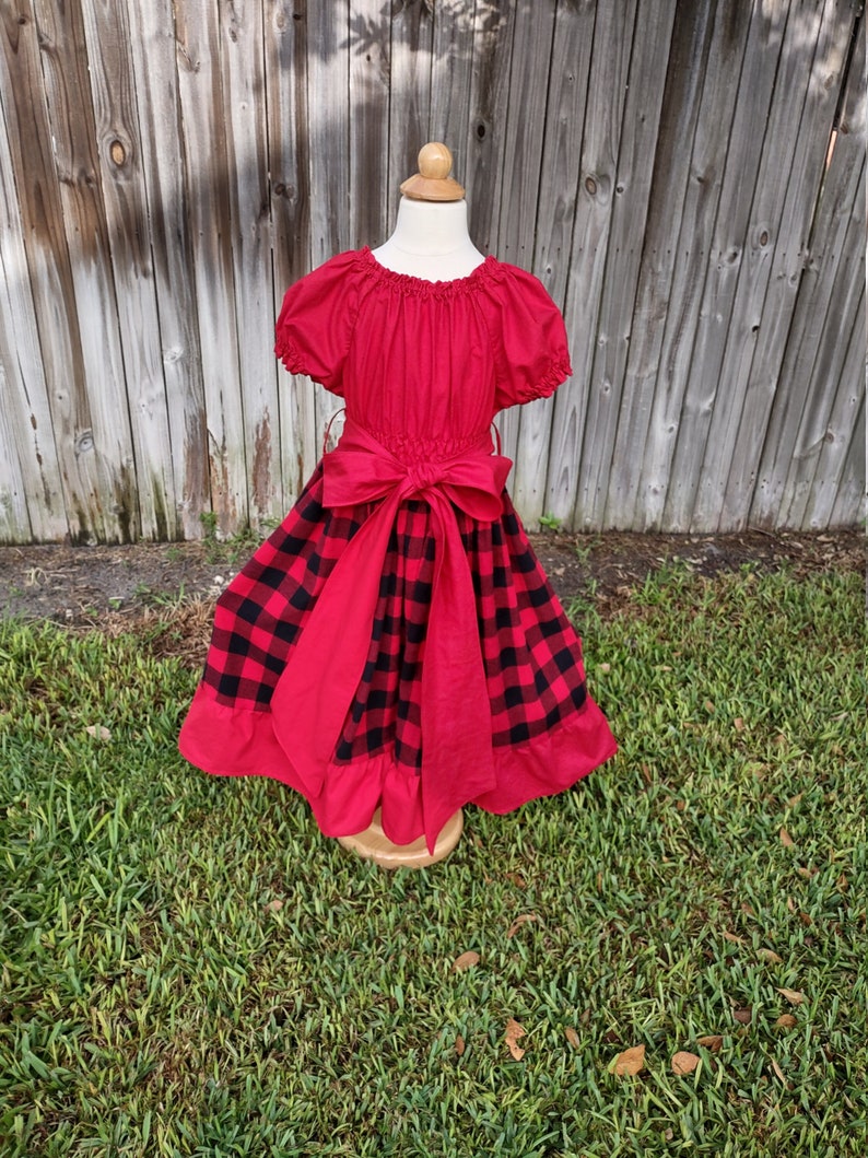 Girls Christmas plaid dress, Christmas red black dress, Christmas twirl dress, holiday dress, Christmas outfit, flannel dress, Santa outfit image 5