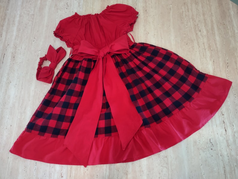 Girls Christmas plaid dress, Christmas red black dress, Christmas twirl dress, holiday dress, Christmas outfit, flannel dress, Santa outfit image 10