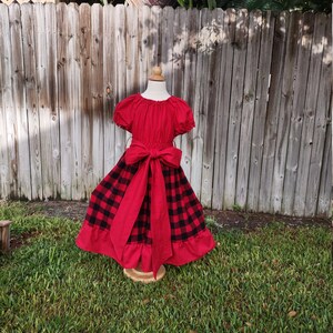 Girls Christmas plaid dress, Christmas red black dress, Christmas twirl dress, holiday dress, Christmas outfit, flannel dress, Santa outfit image 6