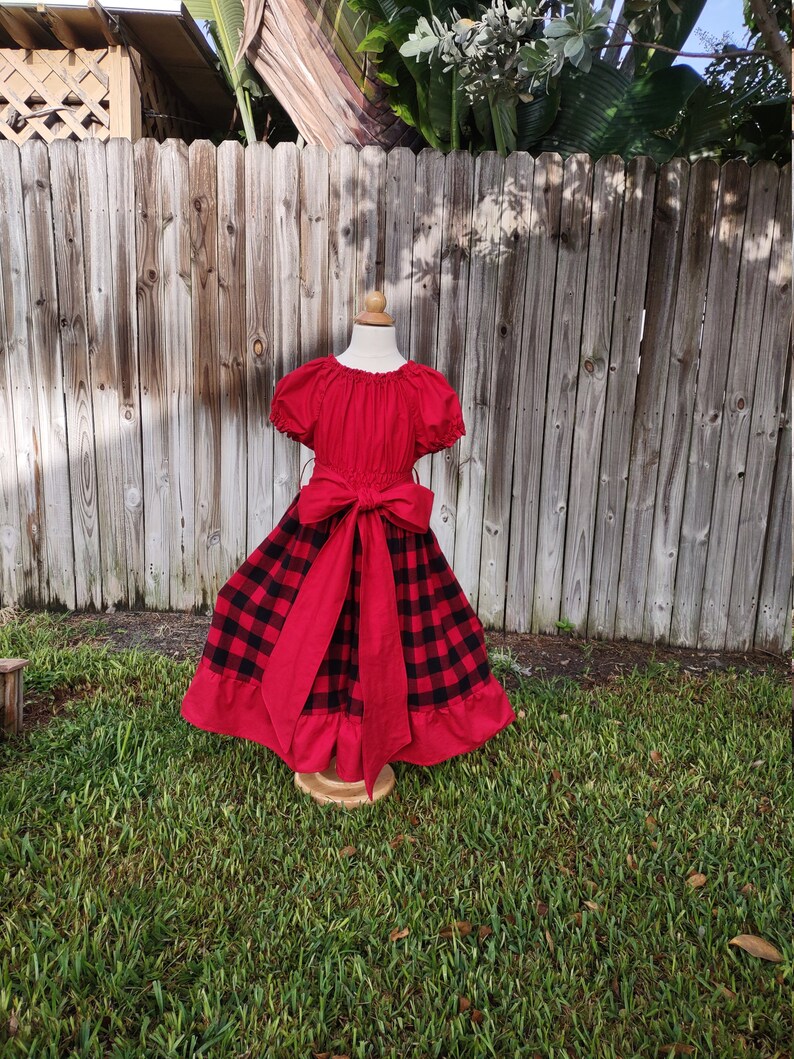 Girls Christmas plaid dress, Christmas red black dress, Christmas twirl dress, holiday dress, Christmas outfit, flannel dress, Santa outfit image 6