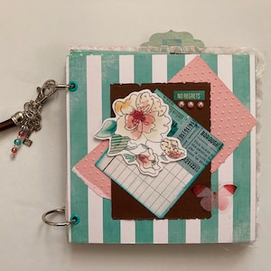 No Regrets-dagboek, handgemaakt dagboek, handgeschept papier, verouderde ephemera, notitieboekje, rommeldagboekversieringen, mixed media-dagboek