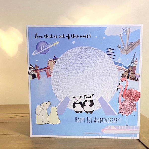 First wedding anniversary card - 1st anniversary - paper anniversary gift - Disney inspired - Epcot - Panda 'out of this world'