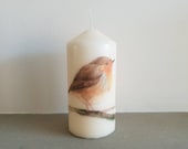 Robin Pillar Candle, Decoupage Candle, Pillar Candle, Christmas Candle, Christmas Gift, Christmas decor, Christmas decoration, Candle