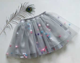 Falda de tul gris, tutú para bebé, tutú de cumpleaños, tutú de fiesta, falda de tul para bebé, atuendo de cumpleaños, falda para niño pequeño, falda de tul para el primer cumpleaños