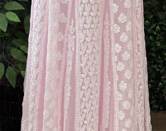 Lucknow Chikankari Pink Georgette Anarkali / Matching liner included /FREE SHIPPING in US