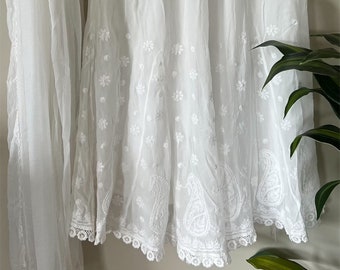White Chikankari georgette palazzo and chiffon dupatta / Free Shipping in US