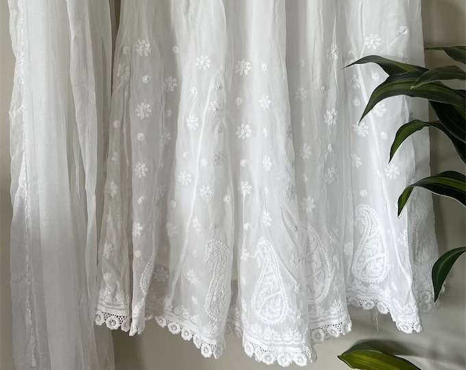 White Chikankari georgette palazzo and chiffon dupatta / Free Shipping in US