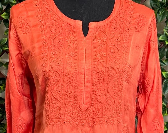 Modal Satin Kurta / Tunic / Hand embroidered /Free Shipping in US