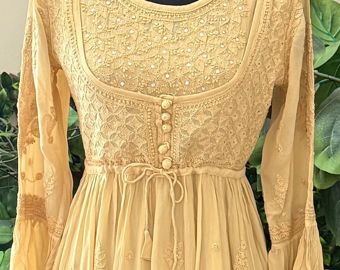 Lucknow Chikankari Beige Georgette Anarkali /Free Shipping in US
