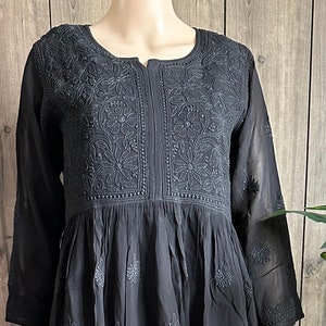 Black Lucknow Chikankari Sharara with Short Top on Fine Georgette  /Liner Included /Free Shipping