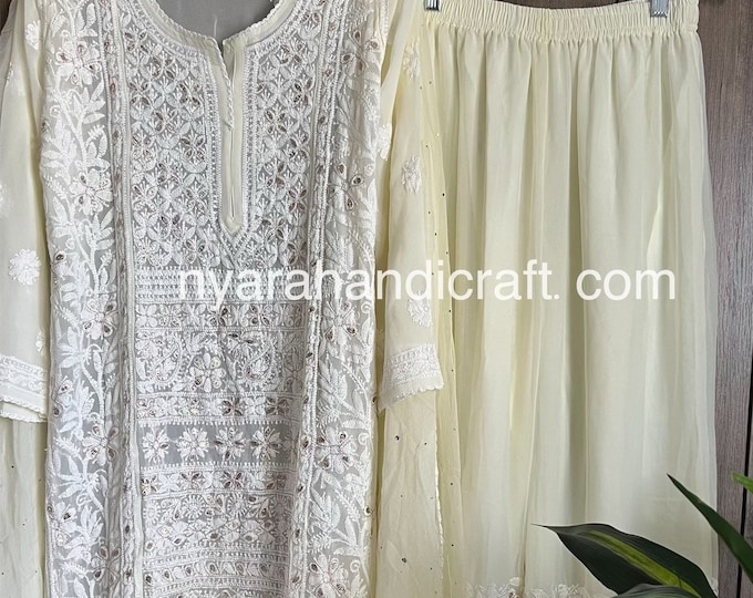 Cream Lucknow Chikankari Suit /  4 pc set / Gota Patti Chikankari /FREE SHIPPING in US