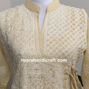 Lucknow Chikankari Beige Anarkali / Soft Cotton Hand Embroidered/ Free ...