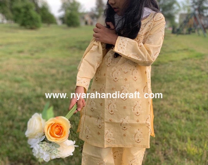 Girls Chikankari Pure Cotton Kurta / Free Shipping in US