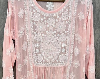 Lucknow Chikankari Georgette Kurta / Matching liner included /Free Shipping in US