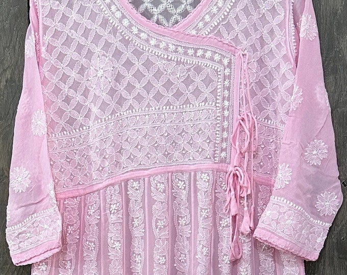Pink Chikankari Angarkha on Fine Georgette  / Liner included / Free Shipping