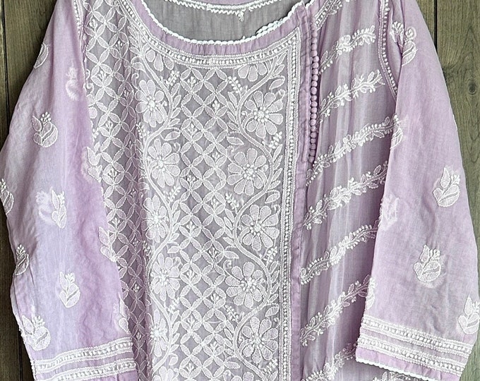 Lucknow Chikankari Lavender Kurta /  Soft Malmal Cotton /Free Shipping in US