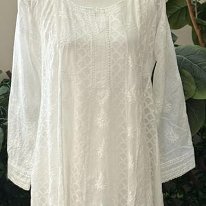 White Chikankari Anarkali on Soft  Cotton / Hand Embroidered /Free Shipping in US
