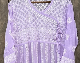 Lilac Chikankari Angarkha on Fine Georgette  / Liner included / Free Shipping