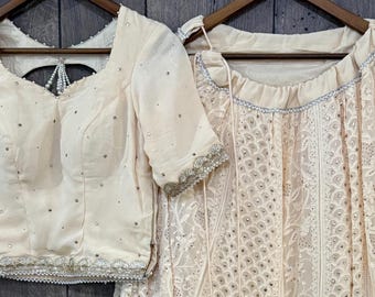 Fine Georgette Ivory Chikankari Lehenga and Choli Set / Ready to wear-Fits waist upto 34 inches/ Customizable
