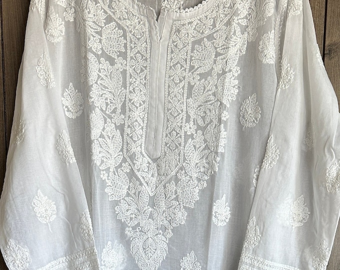 Lucknow Chikankari White Kurta /Soft Cotton / Liner included/Free Shipping in US