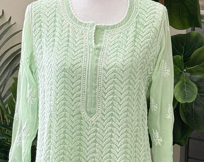 Mint Green Chikankari Georgette Kurta / Liner Included / Free Shipping in US