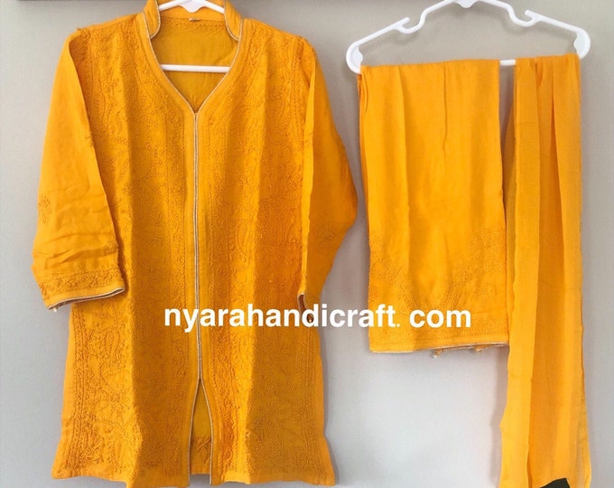 Kids-wear Chikankari Soft Cotton Blend Kurta Palazzo Set for Girls/ Free Shipping in US