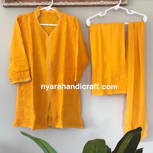 Kids-wear Chikankari Soft Cotton Blend Kurta Palazzo Set for Girls/ Free Shipping in US