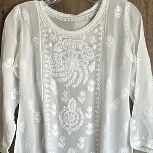 Lucknow Chikankari White A line Short Kurti / Fine Georgette/ Free Shipping in US