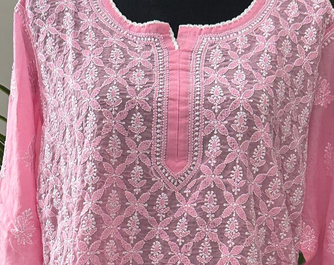 Chikankari Soft Cotton Blouse / Kurti / Hand Embroidered/Free Shipping in US