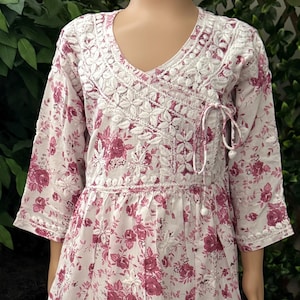 Girls Pink Floral Print Kurta Pants Set / Soft Cotton /Free Shipping in US