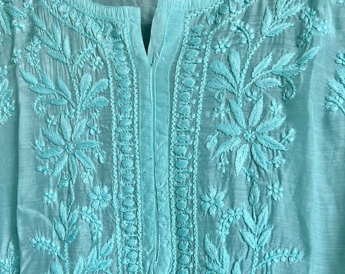 Lucknow Chikankari Pure Muslin Kurta and Linen Dupatta / Free Shipping In US