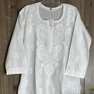 Chikankari White Pure Cotton Kurta with Ajrakh stole /FREE SHIPPING in US