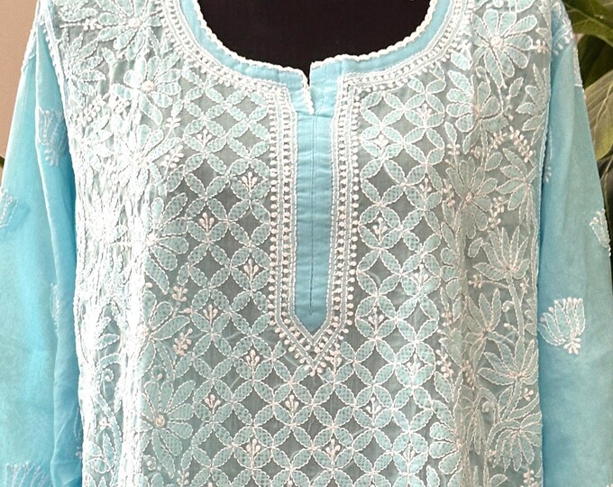 Chikankari Soft Cotton Blouse / Kurti / Hand Embroidered/Free Shipping in US