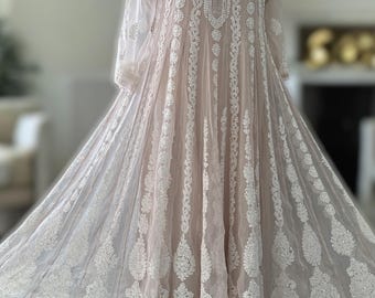 Lucknow Chikankari Pink Gray Georgette Anarkali /Liner Included / Ships from Ohio