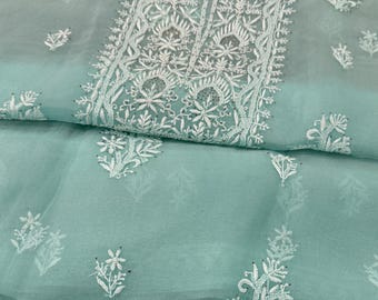 Pure Silk Organza Fabric for Kurta and Dupatta / Chikankari Hand Embroidery / Free Shipping in US