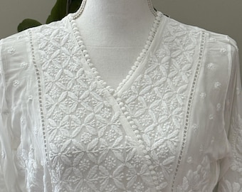 Lucknow Chikankari White Georgette Fit and Flare Kurta /Free Shipping in US