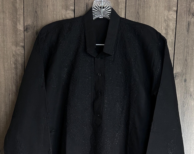 Black Kurta for Men / Chikankari Hand Embroidered / Free Shipping in US