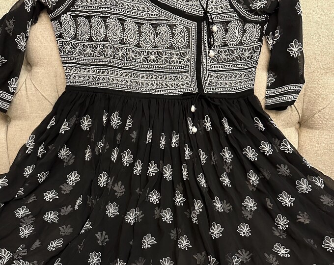 Black Bajirao Anarkali on Georgette /Lucknow Chikankari / Ships from Ohio