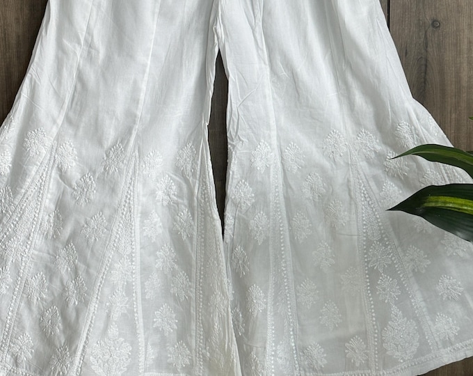 Chikankari Pure Cotton White Palazzo / Free Shipping in US