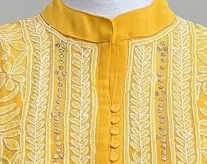 Lucknow Chikankari Yellow Kurta on georgette/ Includes liner/Free Shipping in US