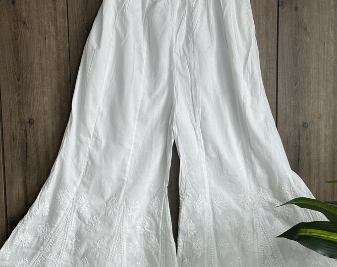 Chikankari Pure Cotton White Palazzo / Free Shipping in US